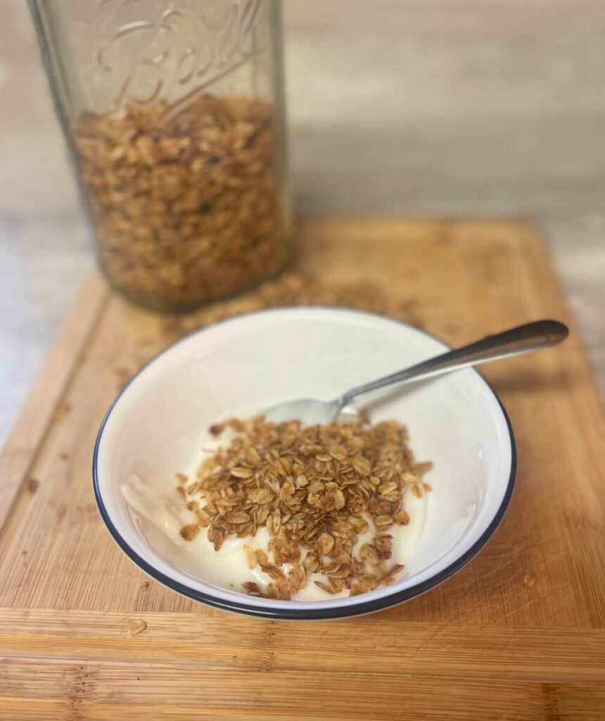 bowl of yogurt topped with granola