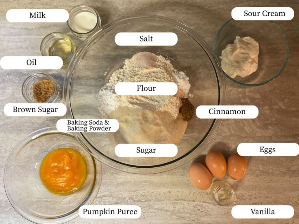 overhead shot of ingredients for muffins