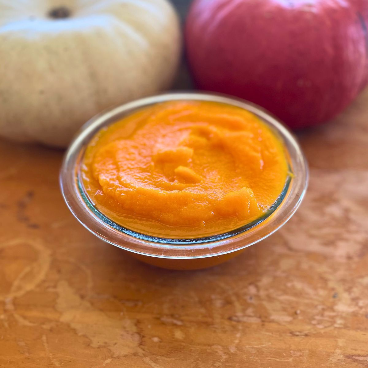 pumpkin puree in a glass bowl