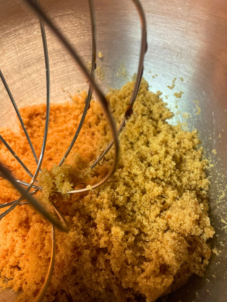 homemade brown sugar in mixer bowl