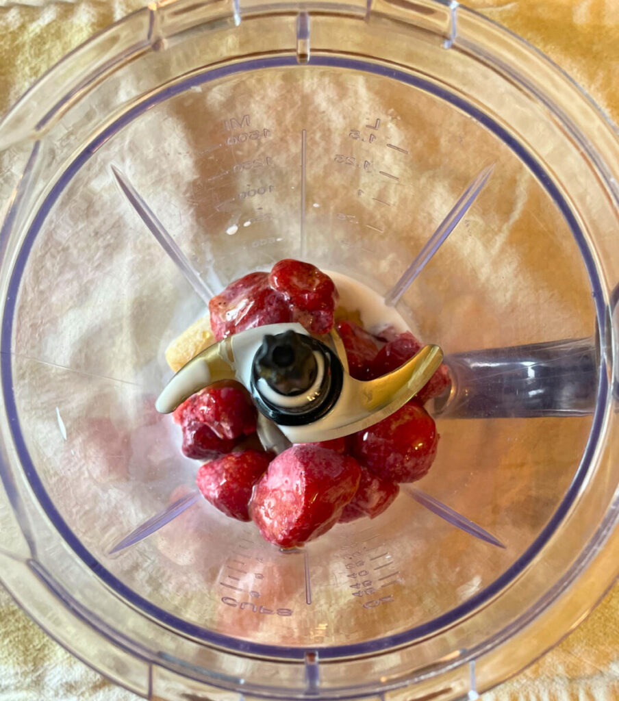 smoothie bowl ingredients in a blender